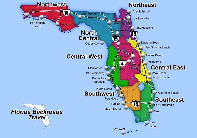 Large Detailed Roads And Highways Map Of Florida State With All Cities